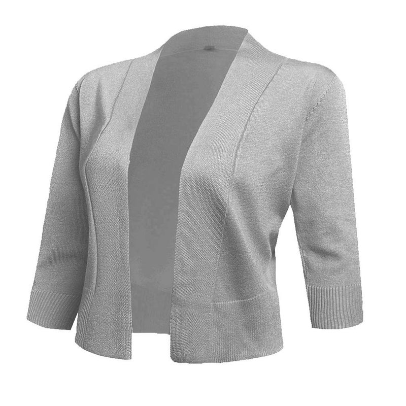 AAMILIFE Women's 3/4 Sleeve Cropped Cardigans Sweaters Jackets Open Front Short Shrugs for Dresses (Large, Light Grey)